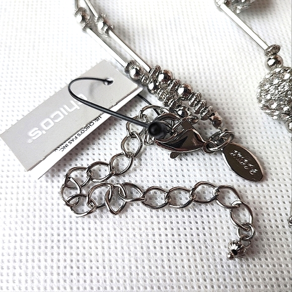 Layla Fireball Disco Ball Rhinestone Chrome Silver Tone Chico's Brand Necklace - Picture 6 of 8